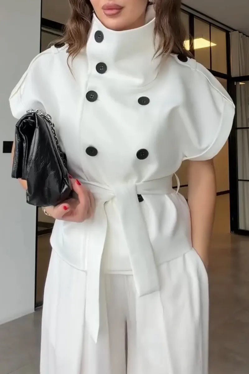 Women's Standing Collar Double Breasted Elegant Temperament Jacket