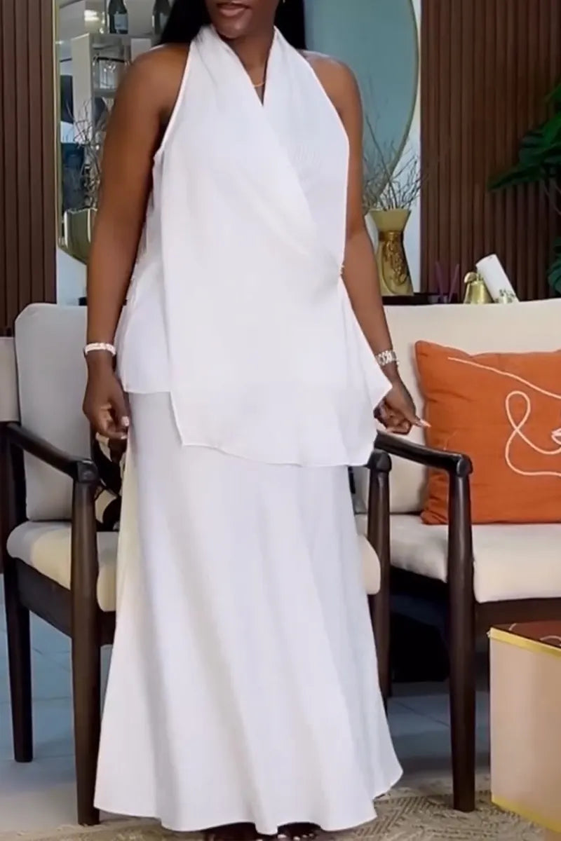 Women's Casual V-Neck Asymmetric Vest Skirt Two-Piece Set