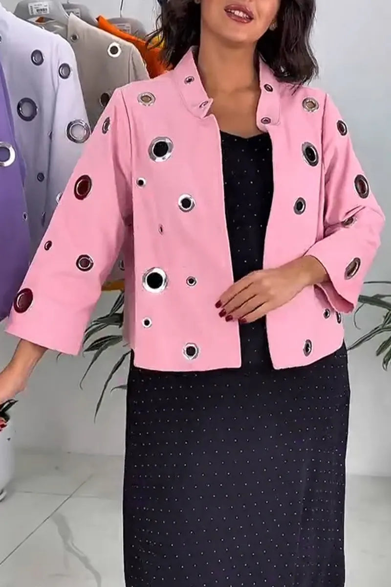 Women's Round Neck Patchwork Hollowed Out Casual Cardigan
