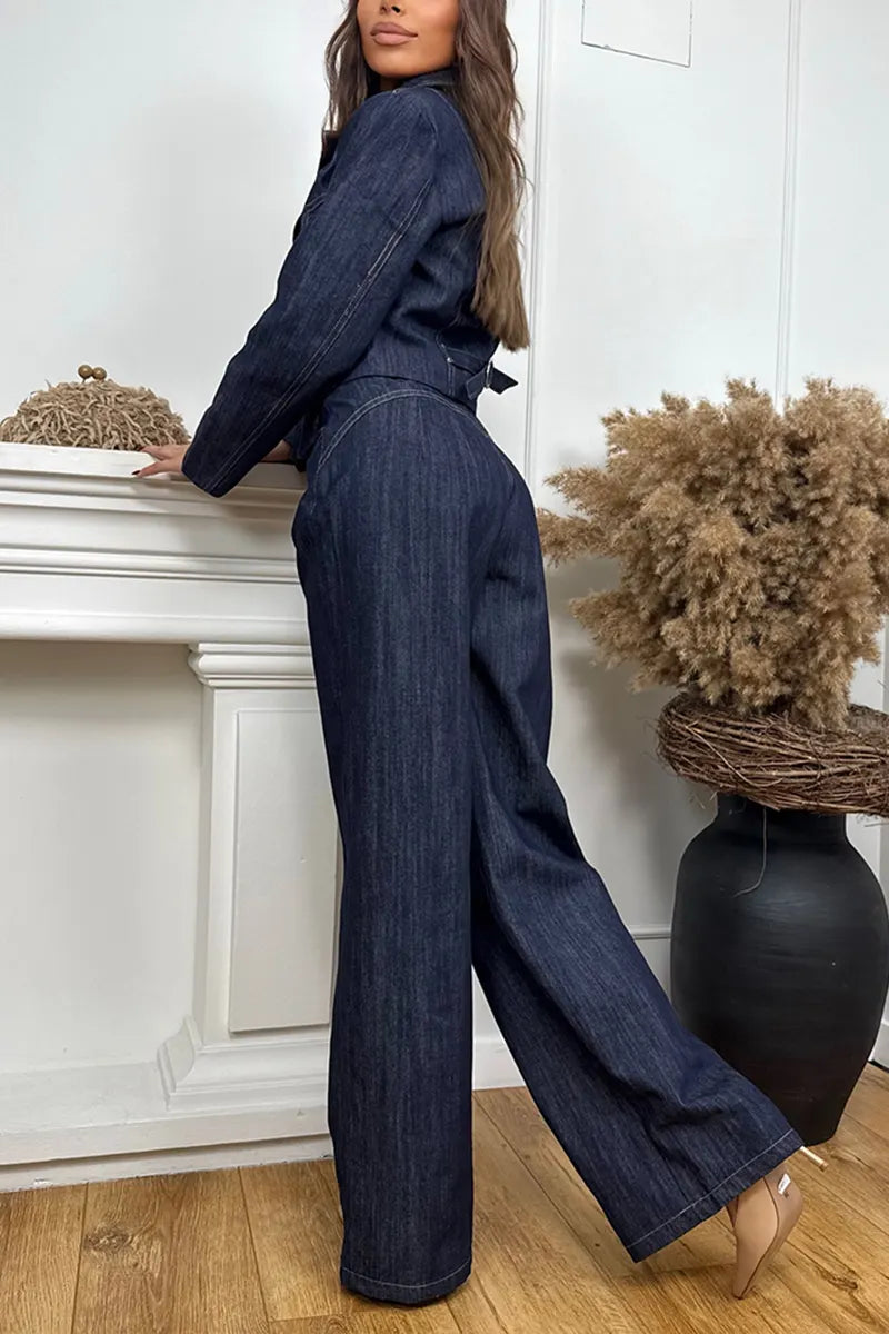 Women's Fashion Wide Shoulder Lapel Denim Jacket or Jeans
