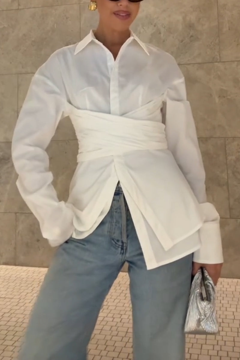 Women's Collar Spliced Double-layer Casual Shirt