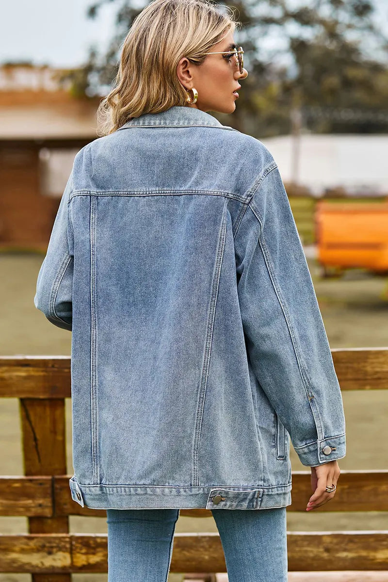 Casual Loose Fit Inside Patch Pocket Denim Jacket
