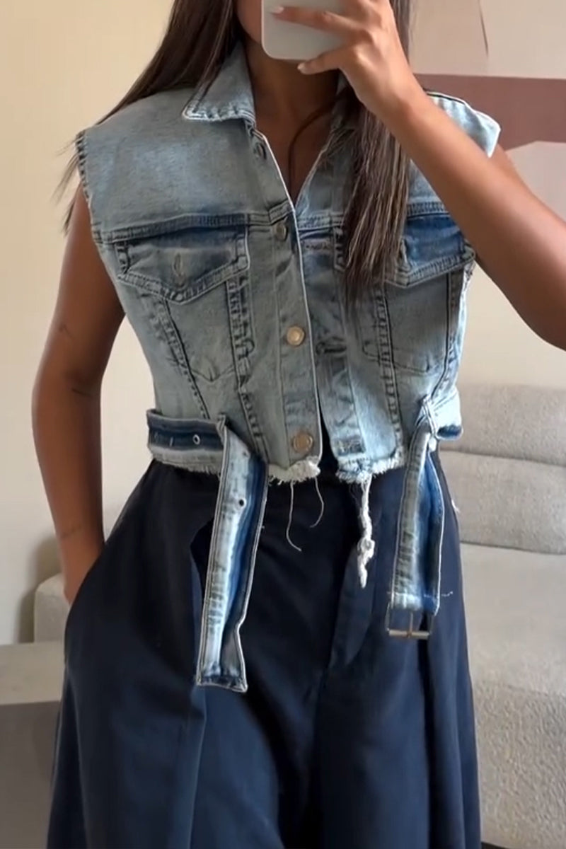 Women's Fashion Frayed Wash Denim Jacket