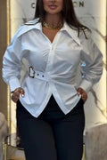 Women's Collar and Waist Cinched Elegant Casual Shirt