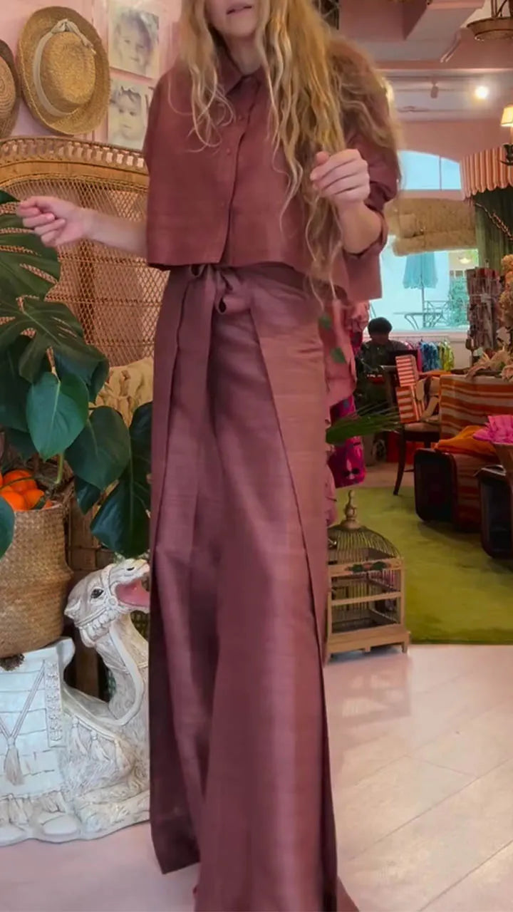 Women Collar Top+ Patchwork Pants Casual Suit
