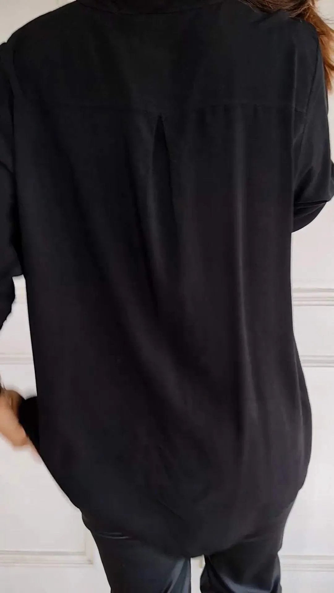 Women Cotton V-neck Sequin Mid-sleeve Casual Top