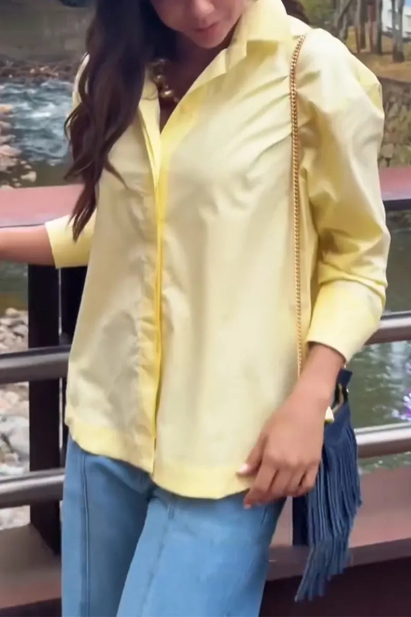 Women's Flip Collar Printed Casual Shirt On The Back