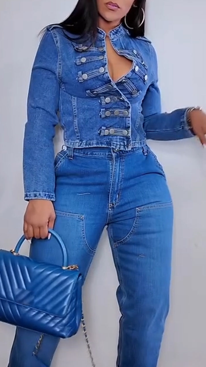 Women Temperament Casual Denim Suit