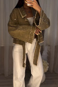 Women's Casual Rhinestone Decoration Frayed Wash Denim Jacket