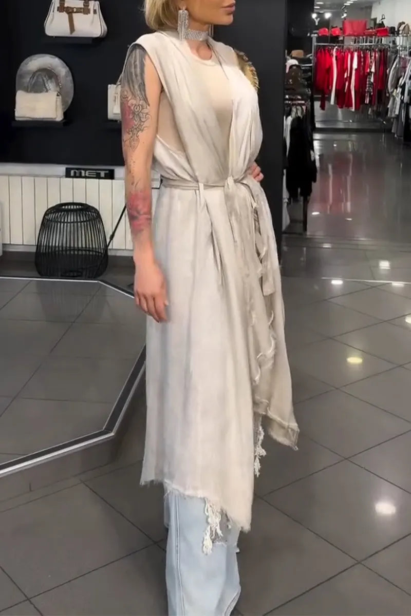 Women Casual Patchwork Irregular Long Cardigan or Patchwork Sequined Wide Leg Jeans