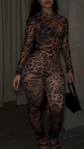 Womens Round Neck Printed Slim Fit Sexy Temperament Jumpsuit