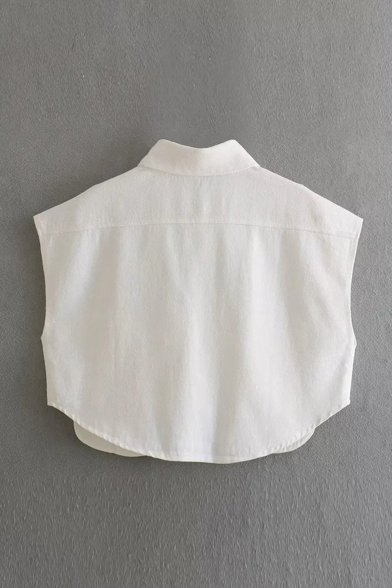 Women Casual Cropped Denim Vest With Pockets