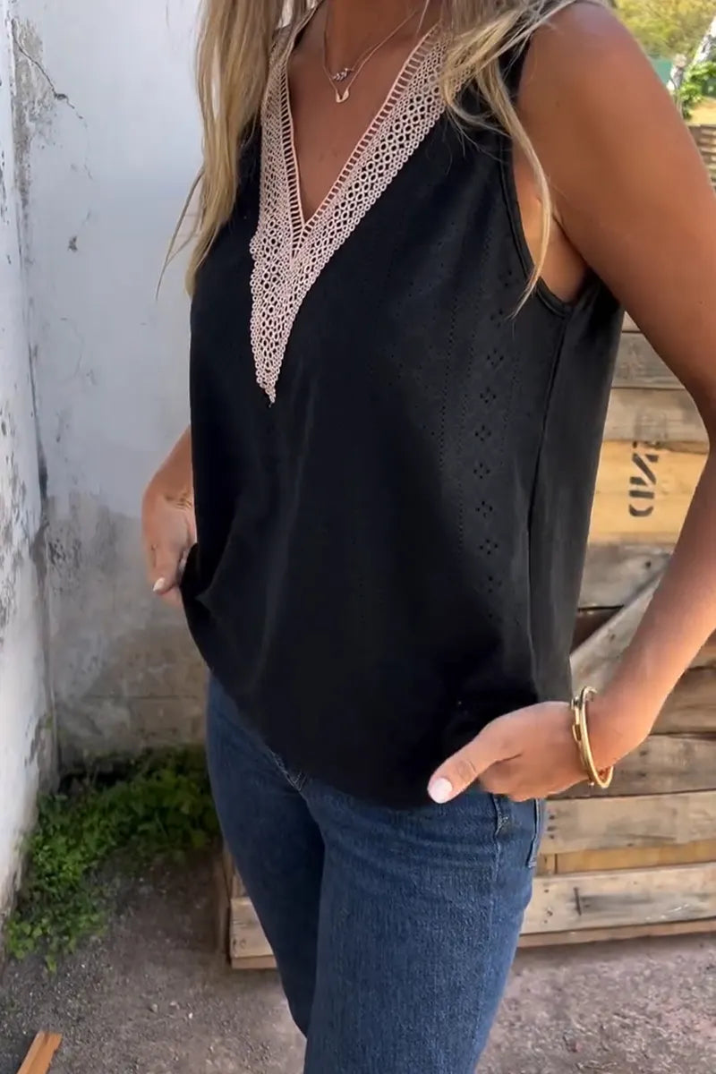 Women's V-neck Hollowed Out Patchwork Casual Vest