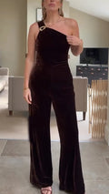 Women One Shoulder Velvet Temperament Casual Jumpsuit