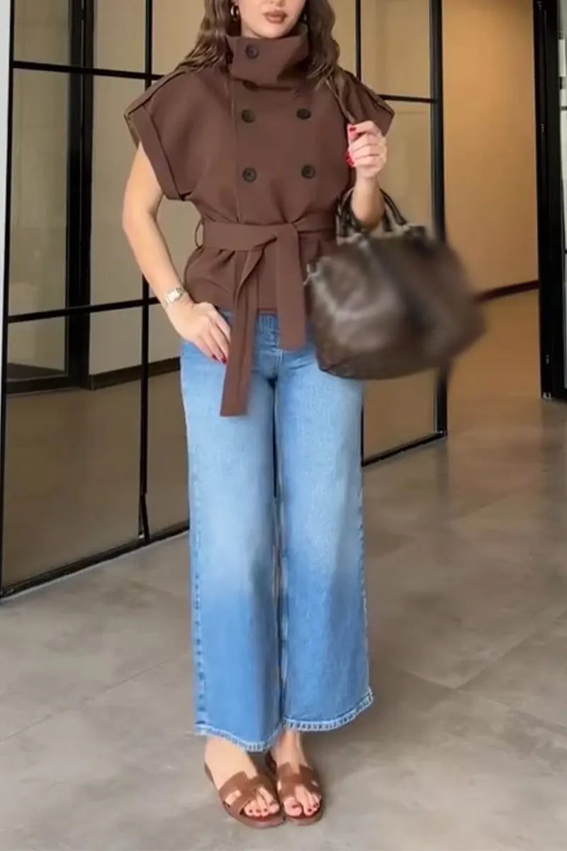 Women's Standing Collar Double Breasted Elegant Temperament Jacket