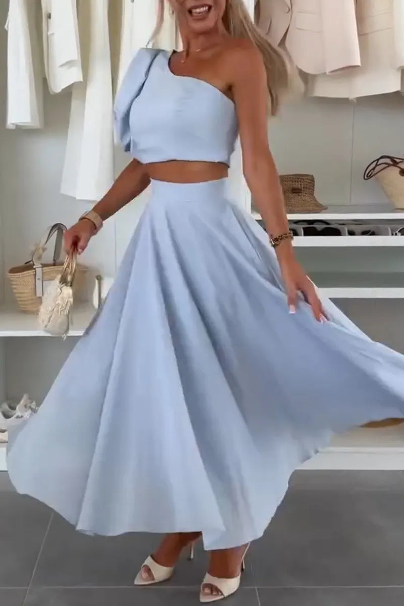 Women One Shoulder Top+ Half Skirt Elegant Casual Suit