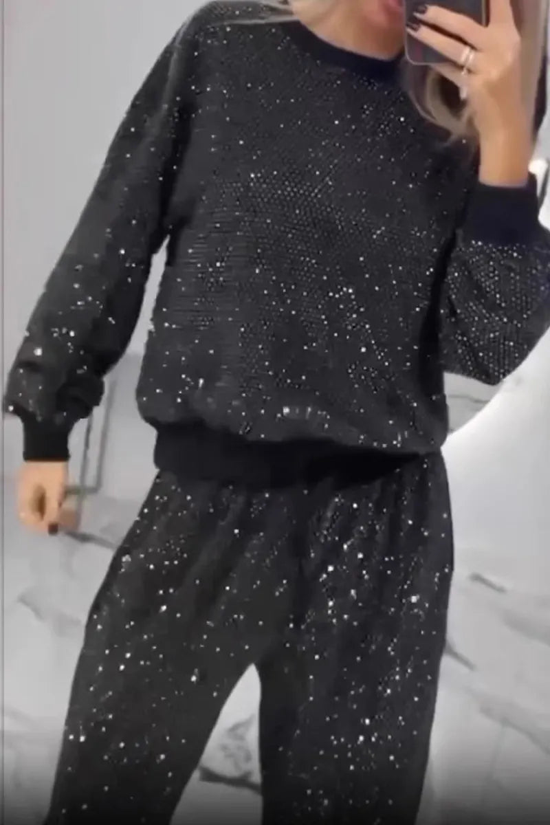 Ladies' Glittering Starry Sky Loose Top + Drawstring Pants Set