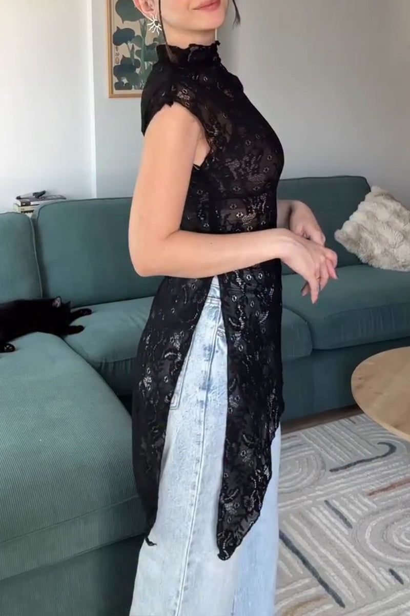 Women's Casual Asymmetric Hem Lace Slim Vest