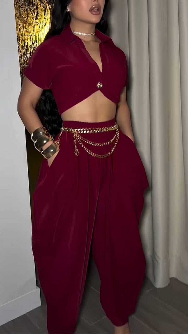 Women Collar Top+ Pants Casual Suit