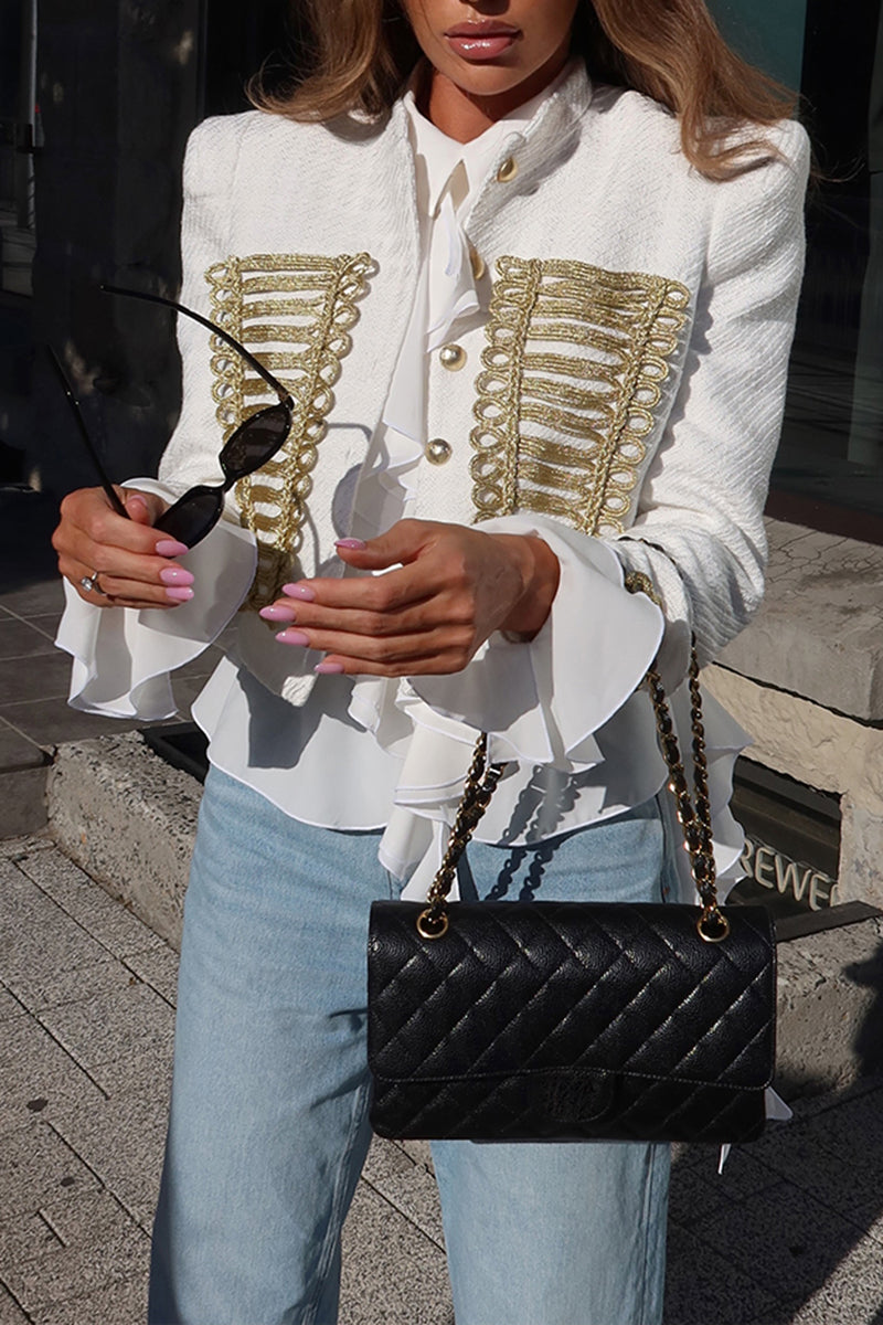 Women's Fashion Elegant Metallic Woven Decoration Button Short Jacket