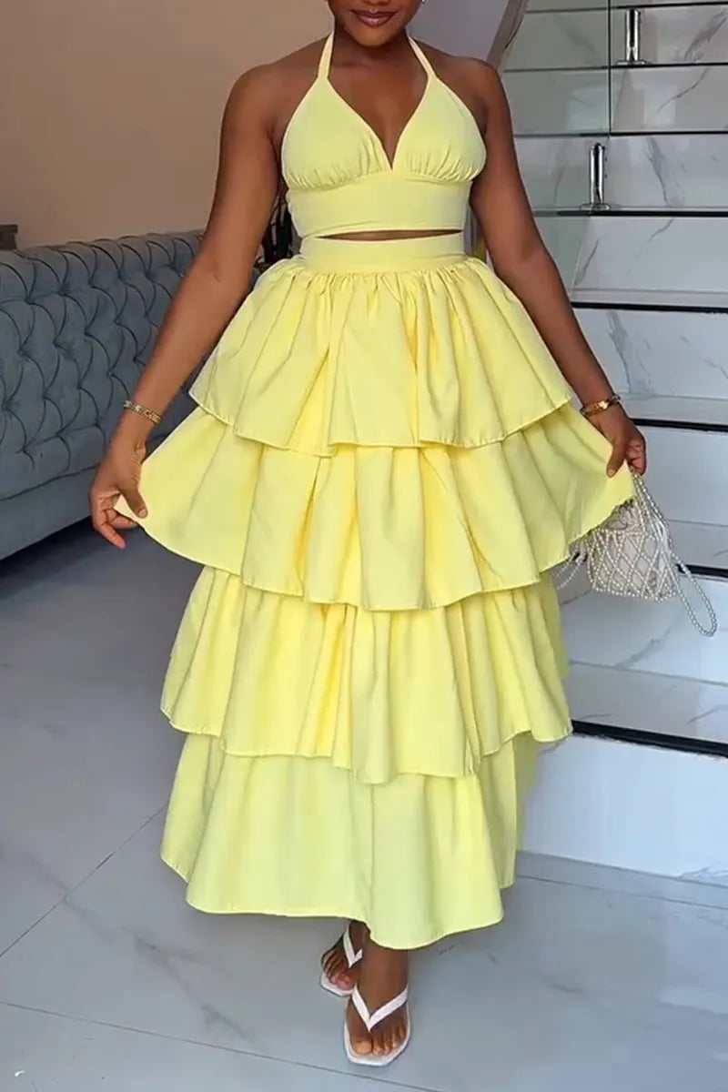 Women's Vacation Vest Tiered Hem Skirt Two-Piece Set