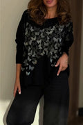Women's Round Neck Butterfly Pattern Rhinestone Casual Top