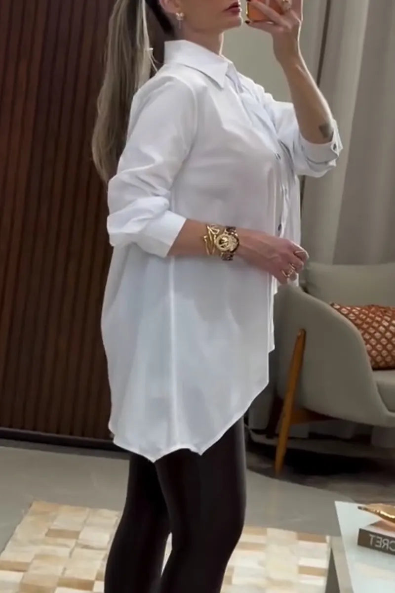 Women's Lapel Buckle Irregular Casual Shirt