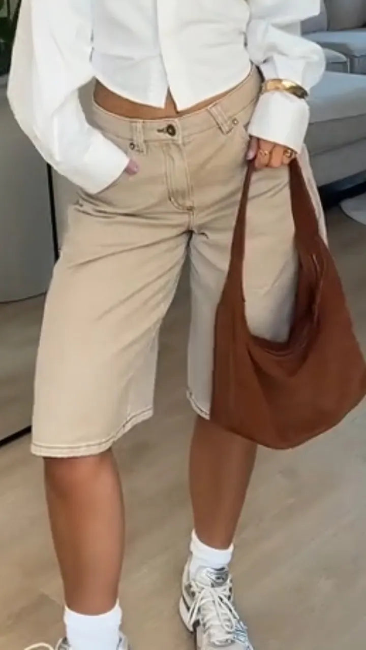 Ladies Collar Shirt+ Cropped Pants Casual Set