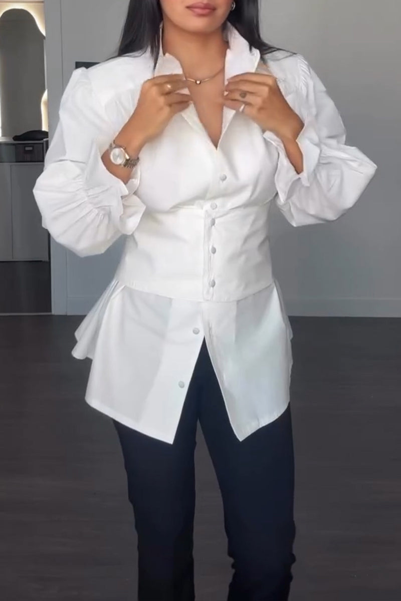 Women's Fashion Puff Sleeve Shirt with Waist Corset