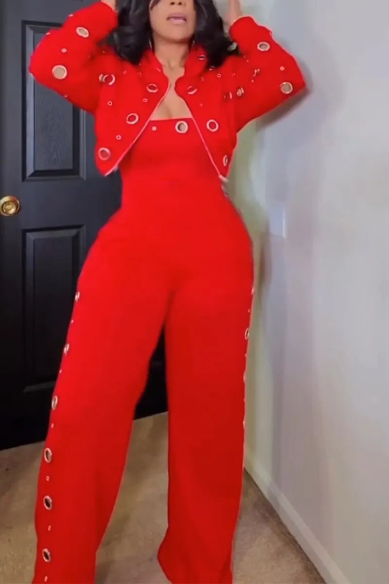 Women Strapless Metal Hollow Jumpsuit or Hollow Jacket