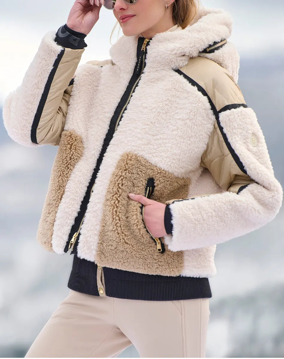 Women's Hooded Patchwork Contrasting Color Casual Plush Coat