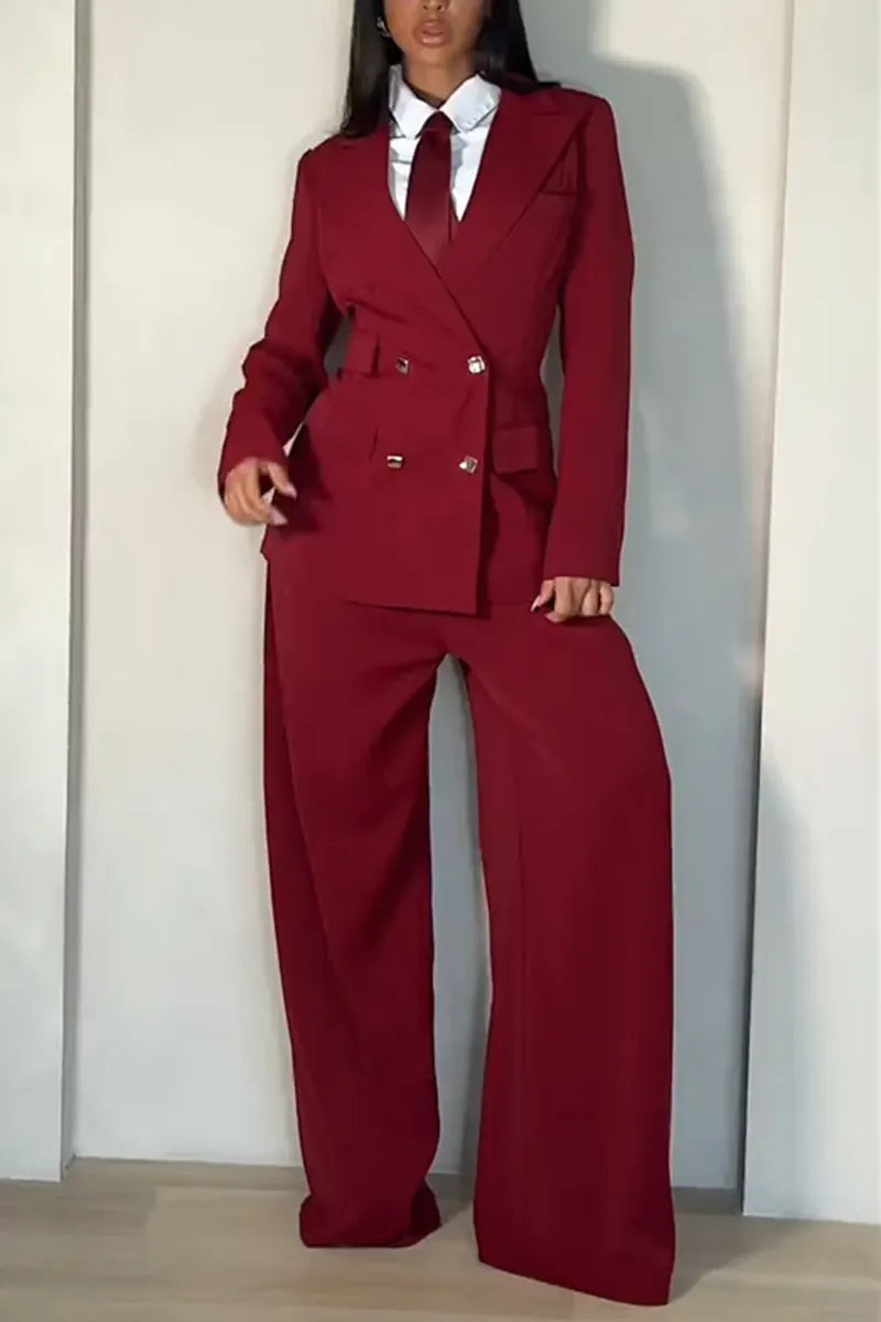 Women's Commuter Lapel Blazer Pants Two Piece Set