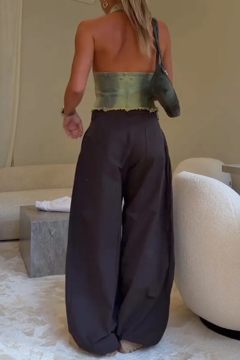 Women's Fashion Slim Denim Vest or Wide Leg Pants