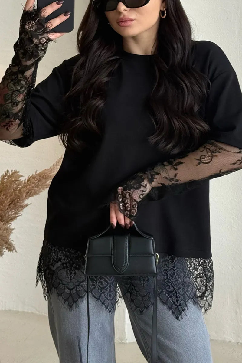 Women's Casual Lace Patchwork Loose T-Shirt