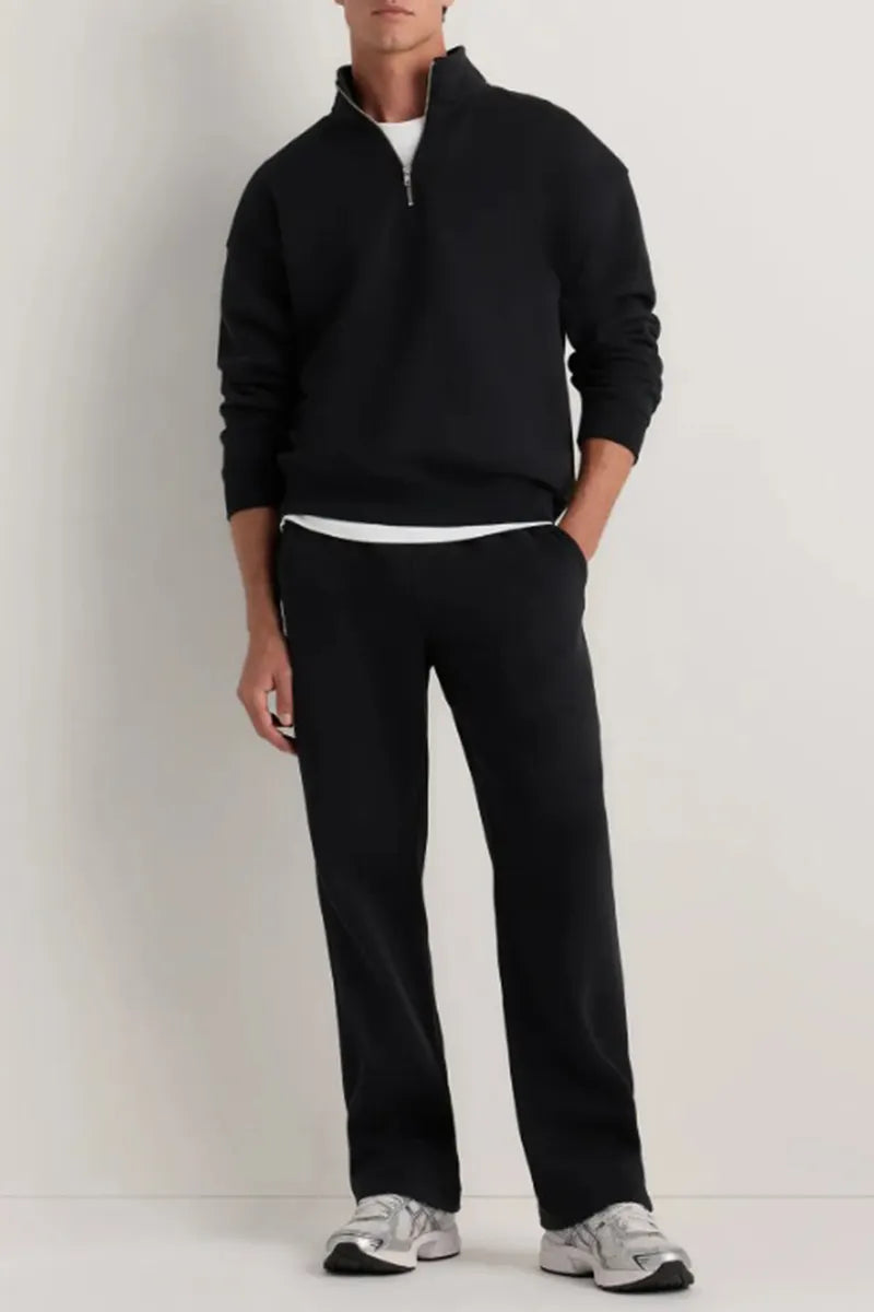 Men's Casual Stand Collar Half Zip Long Sleeve Sweatshirt