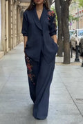 Women Collar Pattern Sequin Splicing Temperament Commuting Formal Suit