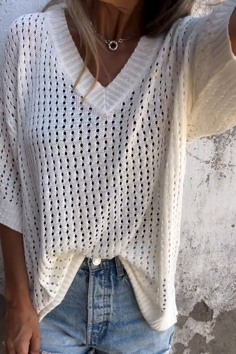 Women's V-neck Hollowed Out Casual Top
