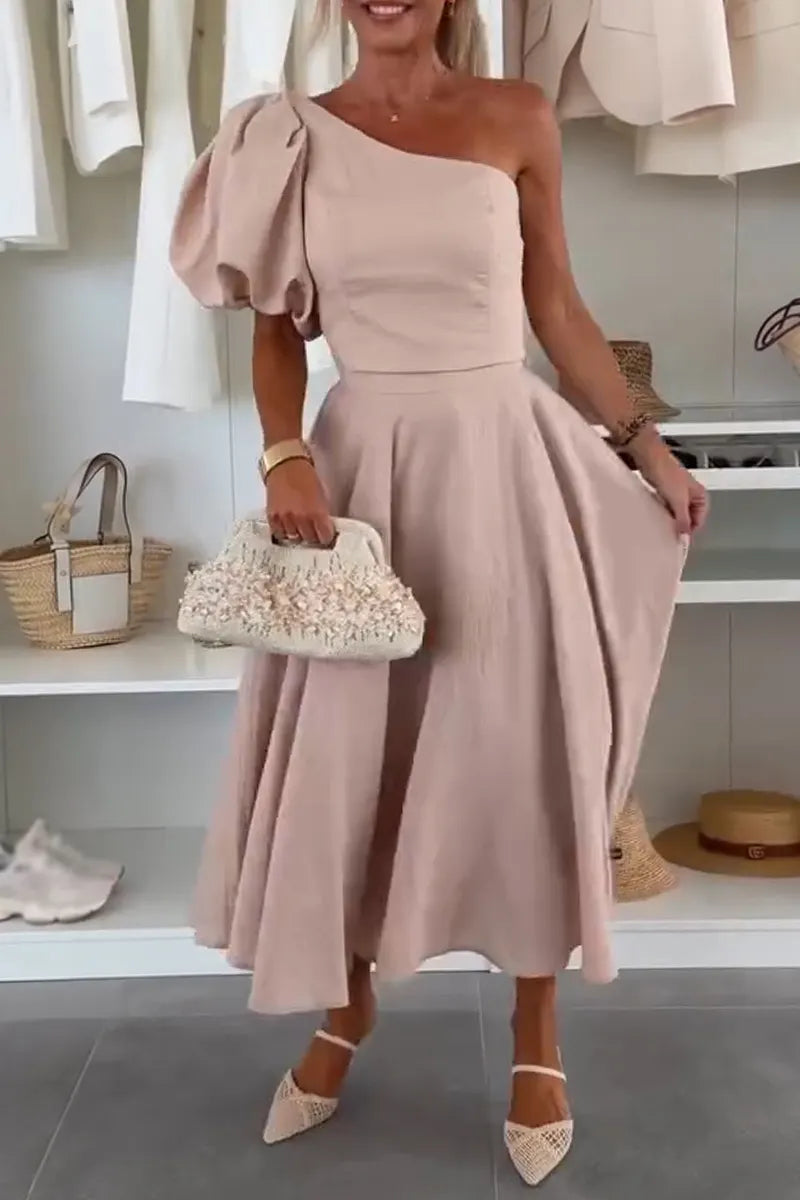 Women One Shoulder Top+ Half Skirt Elegant Casual Suit