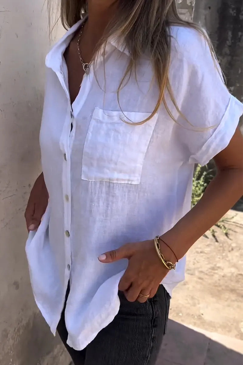 Women's Collar Casual Cotton and Linen Shirt