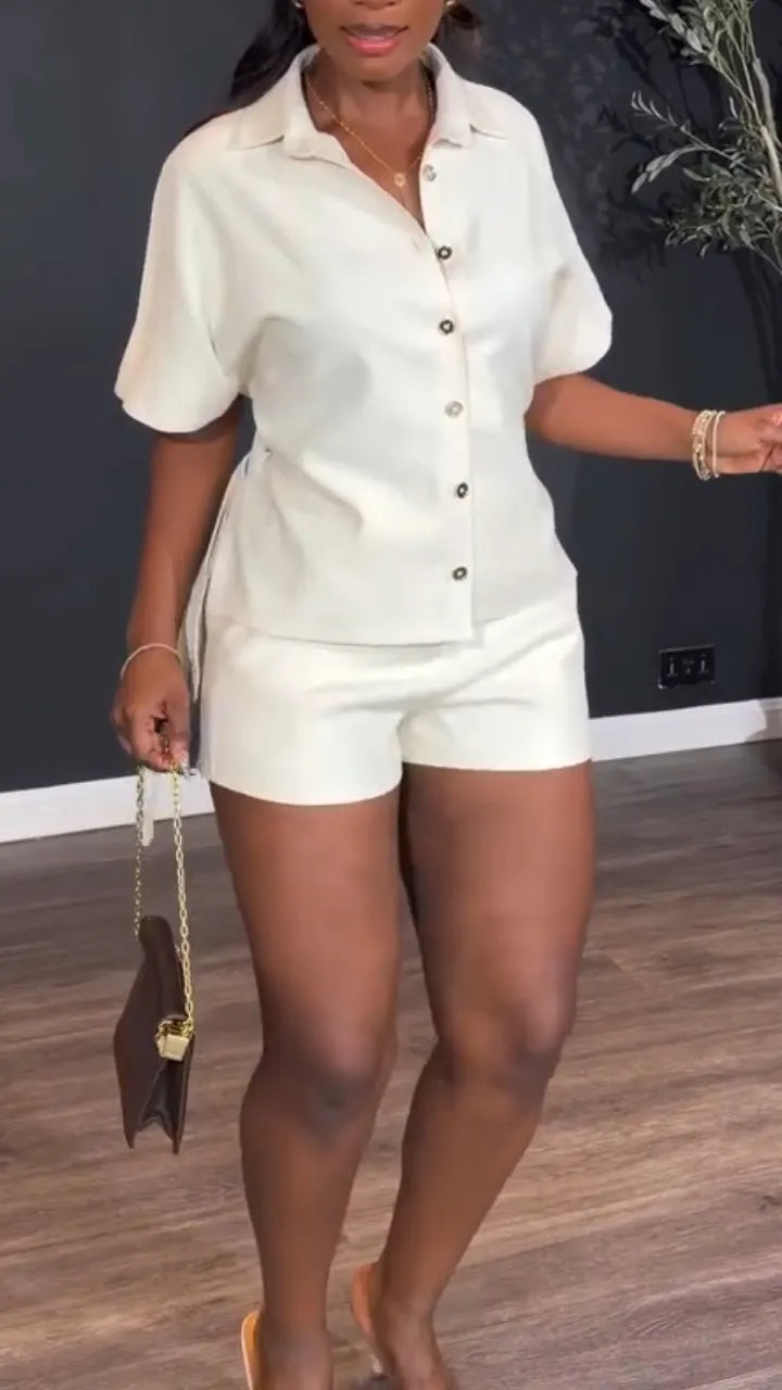 Women Lapel Breasted Top and Pants Casual Suit