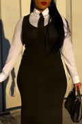 Women Elegant Temperament Collar Shirt or Knitted Slim Fit Dress