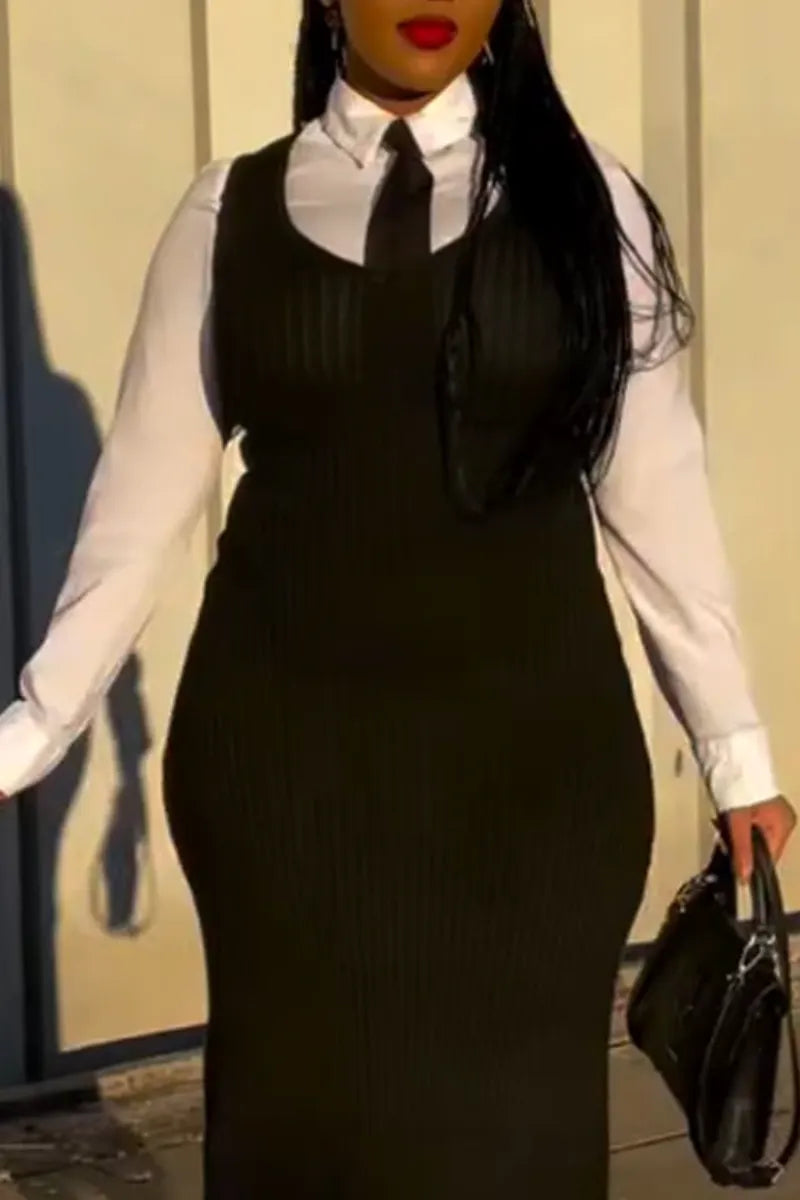 Women Elegant Temperament Collar Shirt or Knitted Slim Fit Dress