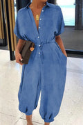 Hot Selling Women's Casual Solid Color Short Sleeved Denim Jumpsuit