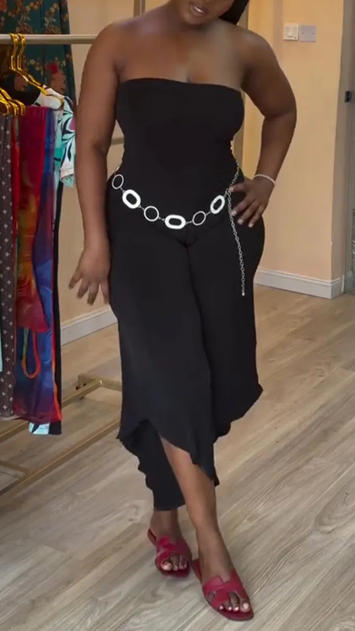 Women Strapless Sleeveless Solid Color Casual Jumpsuit