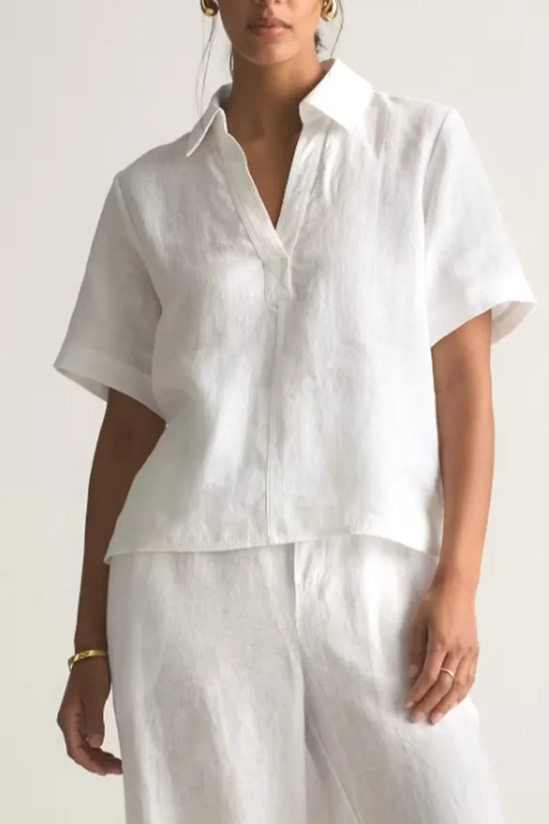 Women's Simple Casual Lapel Short Sleeve Top