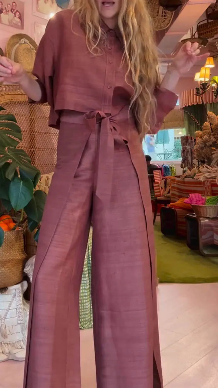 Women Collar Top+ Patchwork Pants Casual Suit