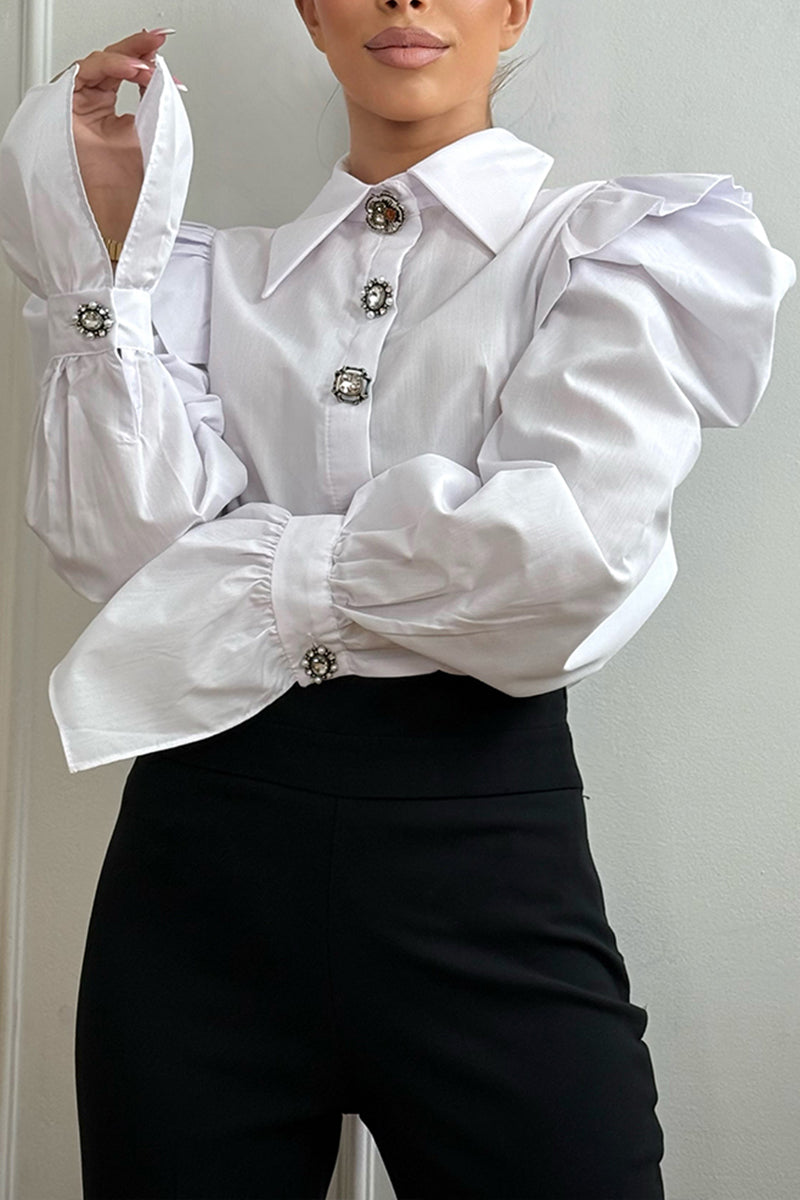 Women's Fashion Leg of Mutton Sleeve Button Decoration Shirt