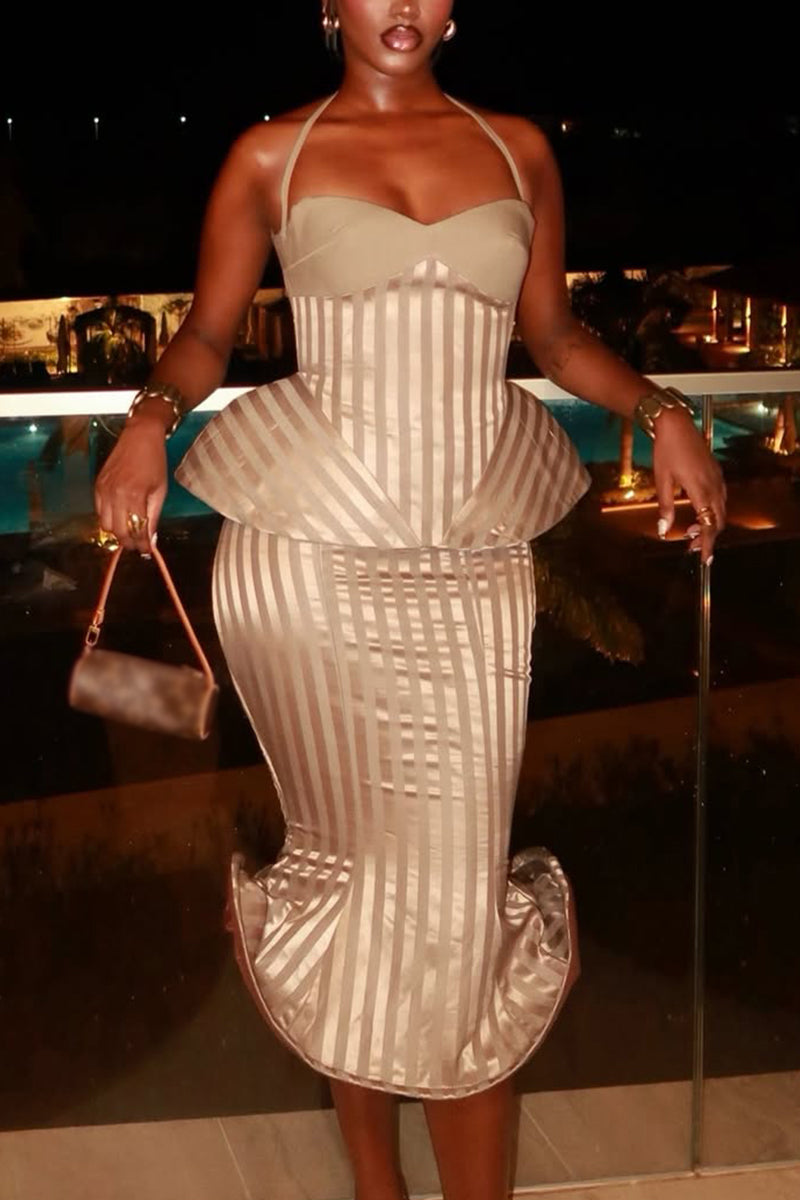 Women Neck Hanging Top+ Half Skirt Elegant Temperament Dinner Party Style Set