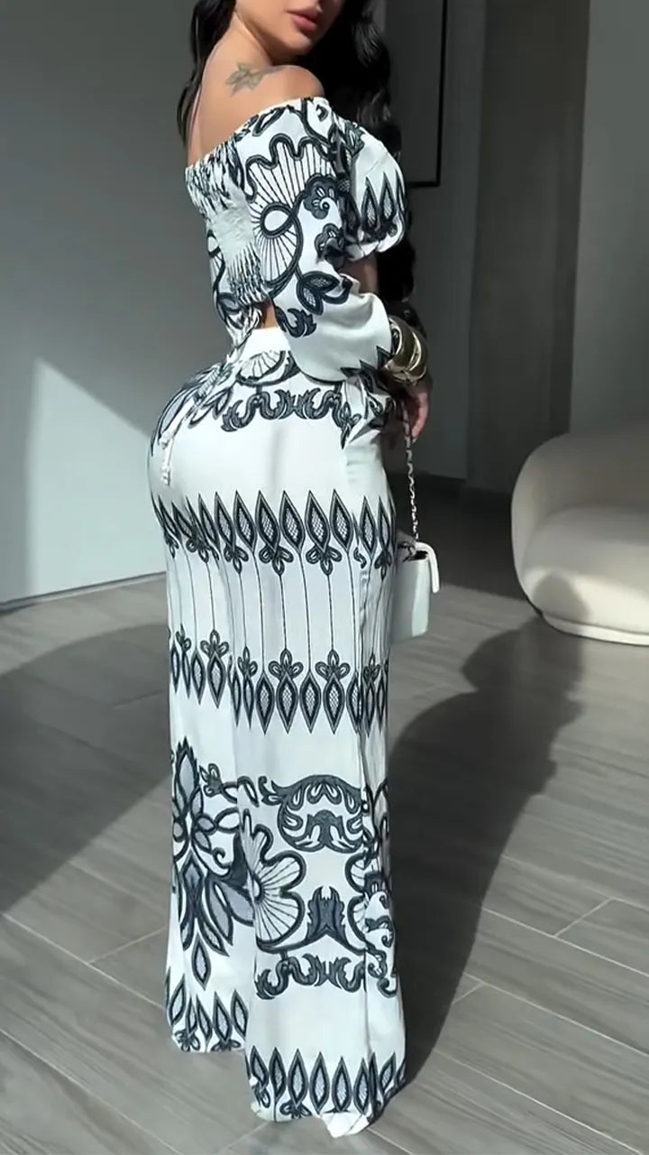 Women One Collar Printed Sexy Casual Set