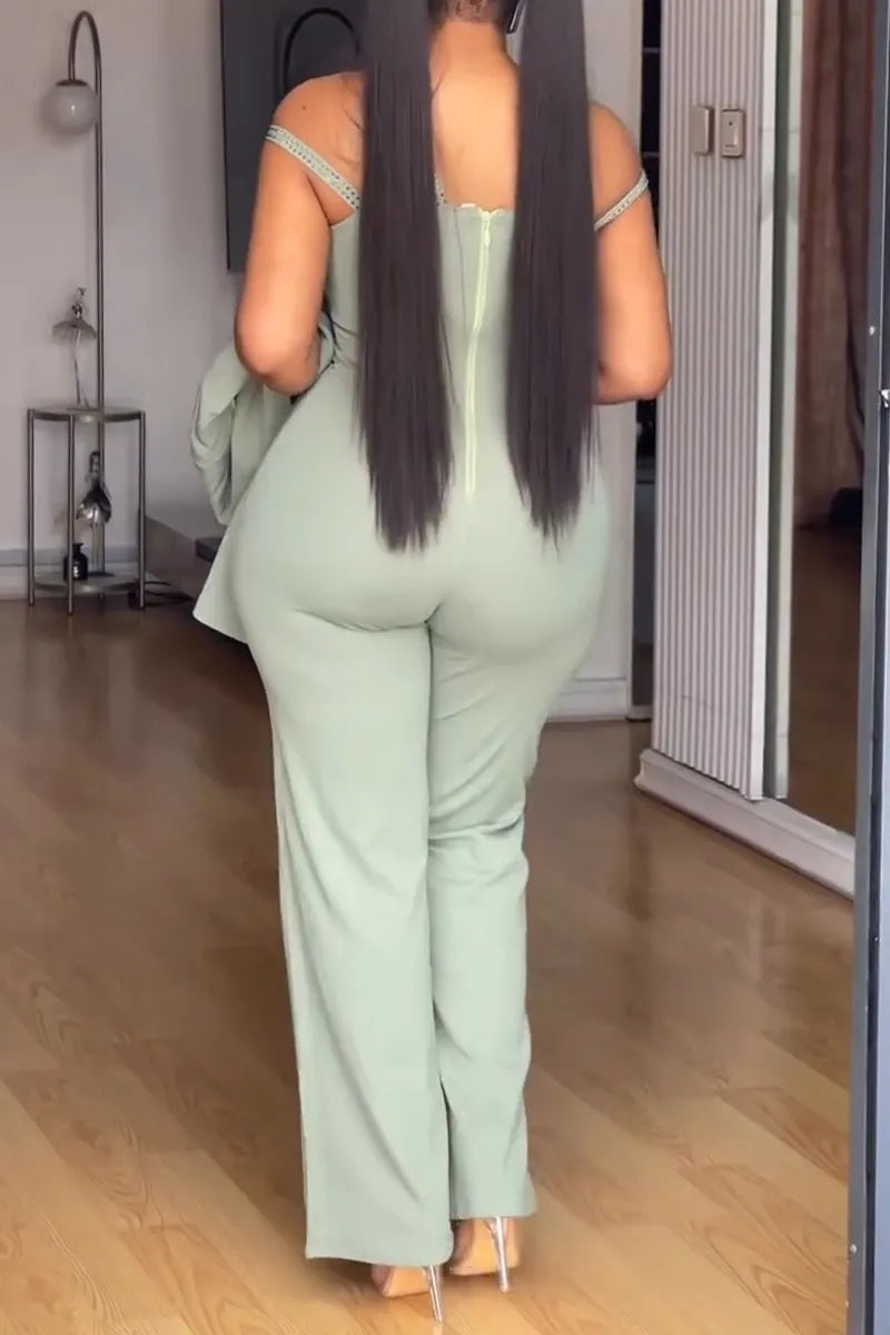 Wearing Rhinestone Jumpsuit or Jacket for Commuting with Feminine Temperament